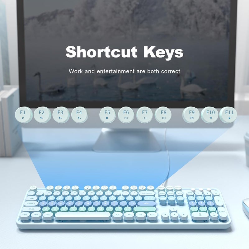 Atelus Large Print Keyboard, USB Wired Computer Keyboard with Retro Keycaps, Numeric Keypad and Media Hotkey for Office Desktop PC Laptop and Windows 7 8 10 11 (Blue Colorful) - Image 5